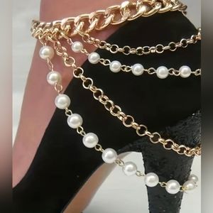 CUBAN LINK Anklet with Accent Faux Pearl Accent Chains